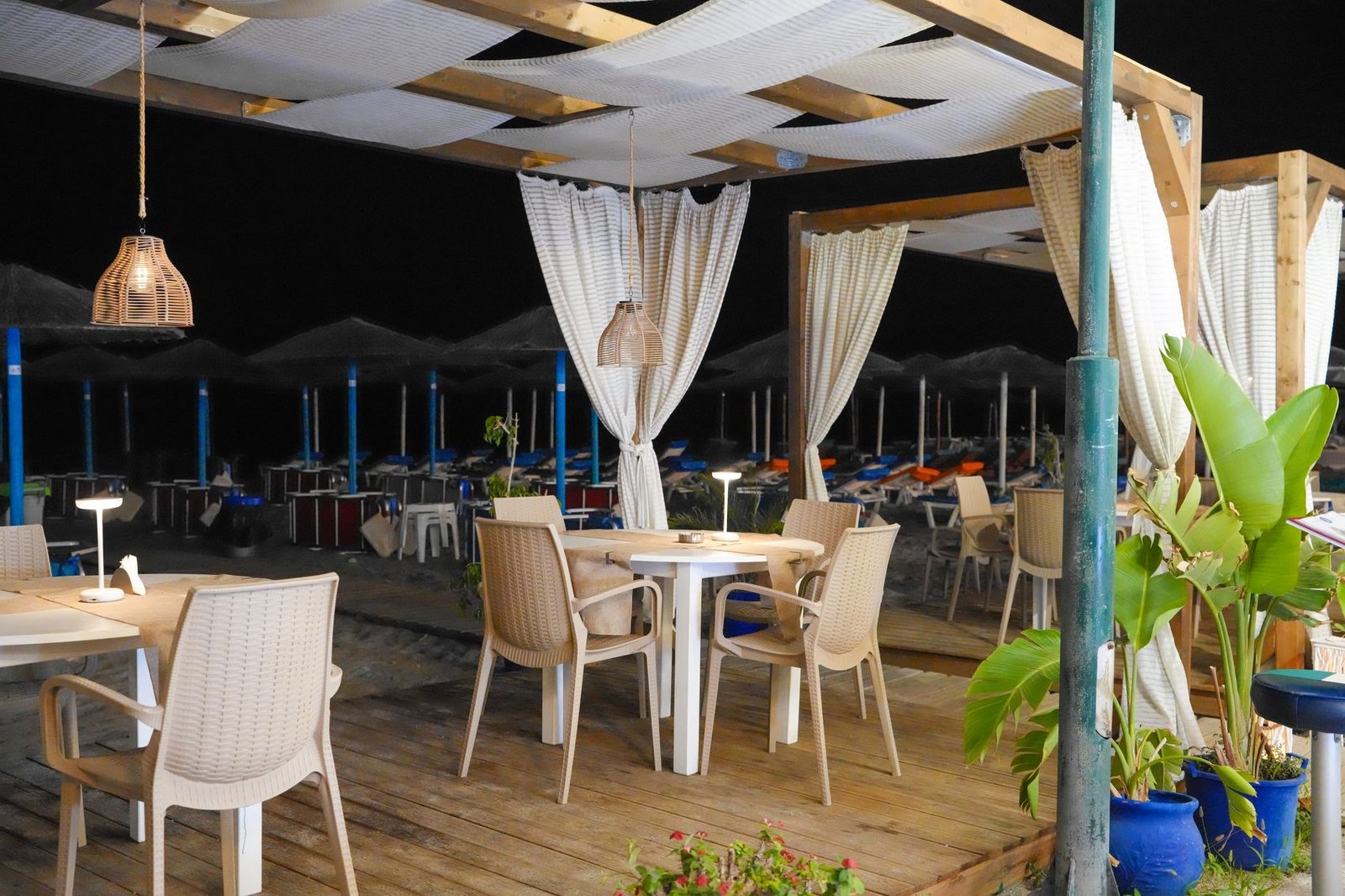 The terrace at Faros in the evening